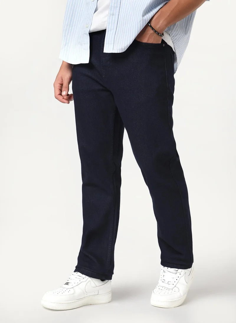 Urbano Fashion Men's Dark Blue Straight Fit Heavy Washed Denim Jeans Stretchable